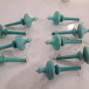 Set of Glittery Teal, Sea Glass Colored XL  Ornaments